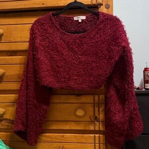 Love J Burgundy Fuzzy Sweater cropped